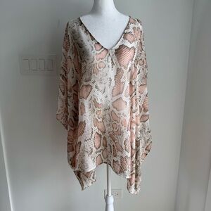 Adrienne Snake Animal Print Pop Over Coverup Wrap Kimono Poncho Women’s L NEW